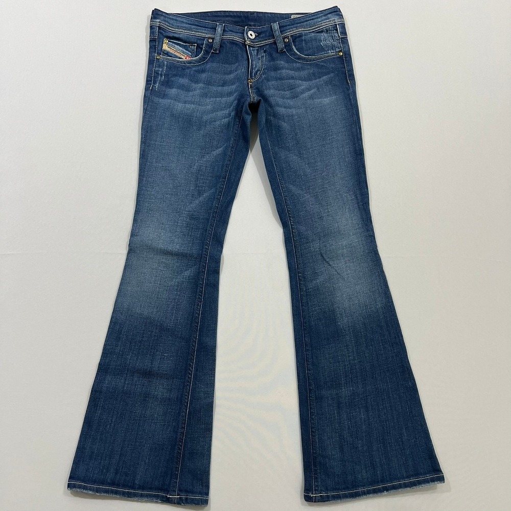 Diesel Lowky B.C. Bootcut Jeans Low Rise Embroidered Blue Womens Size 27 Fits 30 - Picture 2 of 16